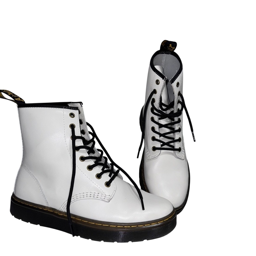 Dr. Martens White Leather Lace-Up Ankle Boots with Black Laces